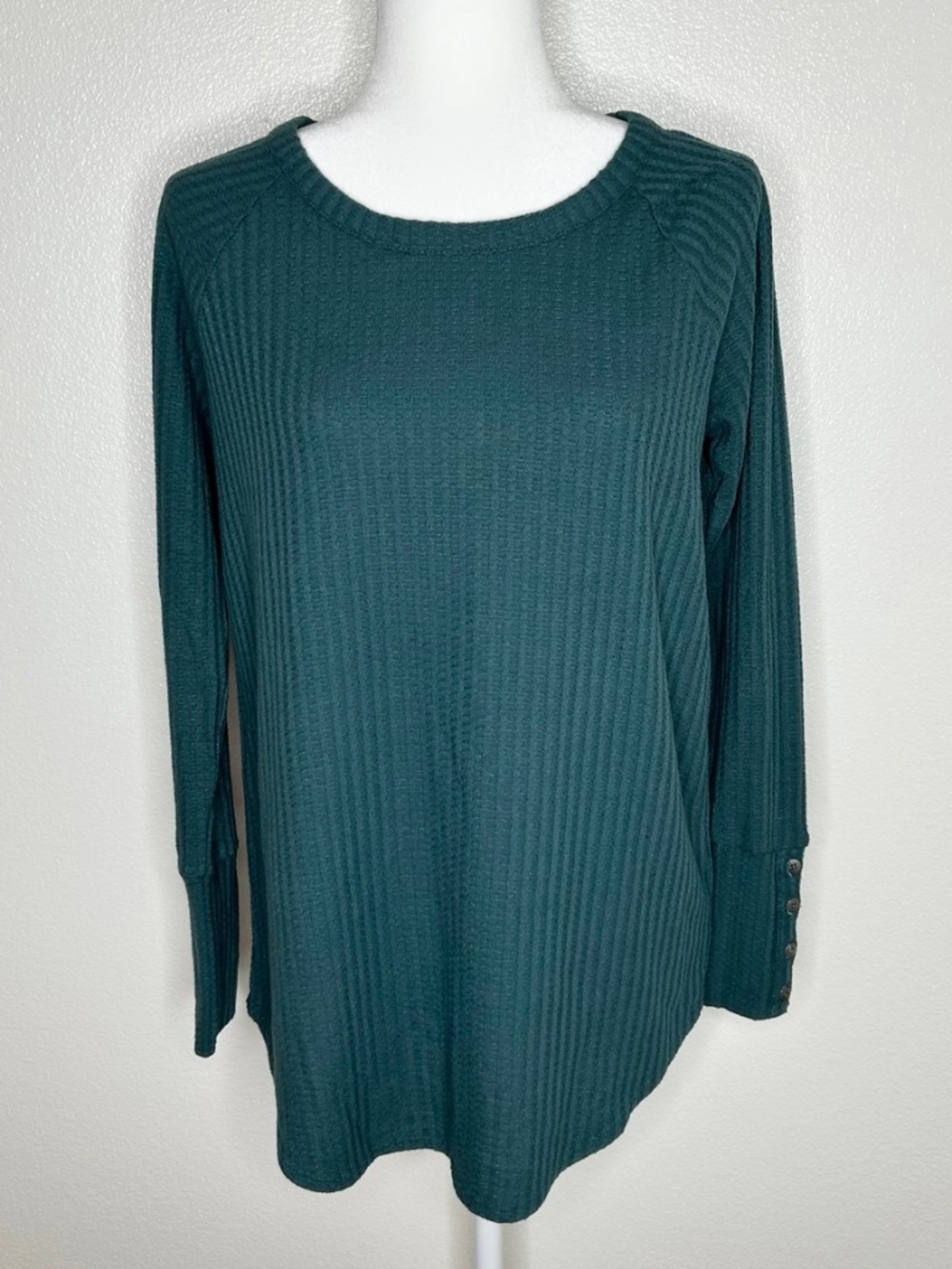 Chaser Womens Green Waffle Knit Crewneck Long Sleeve Top Size L